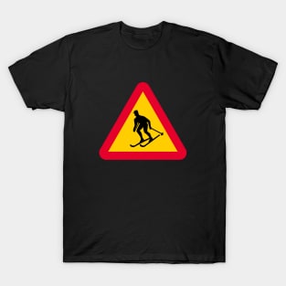 Warning sign from Sweden with a Skier T-Shirt